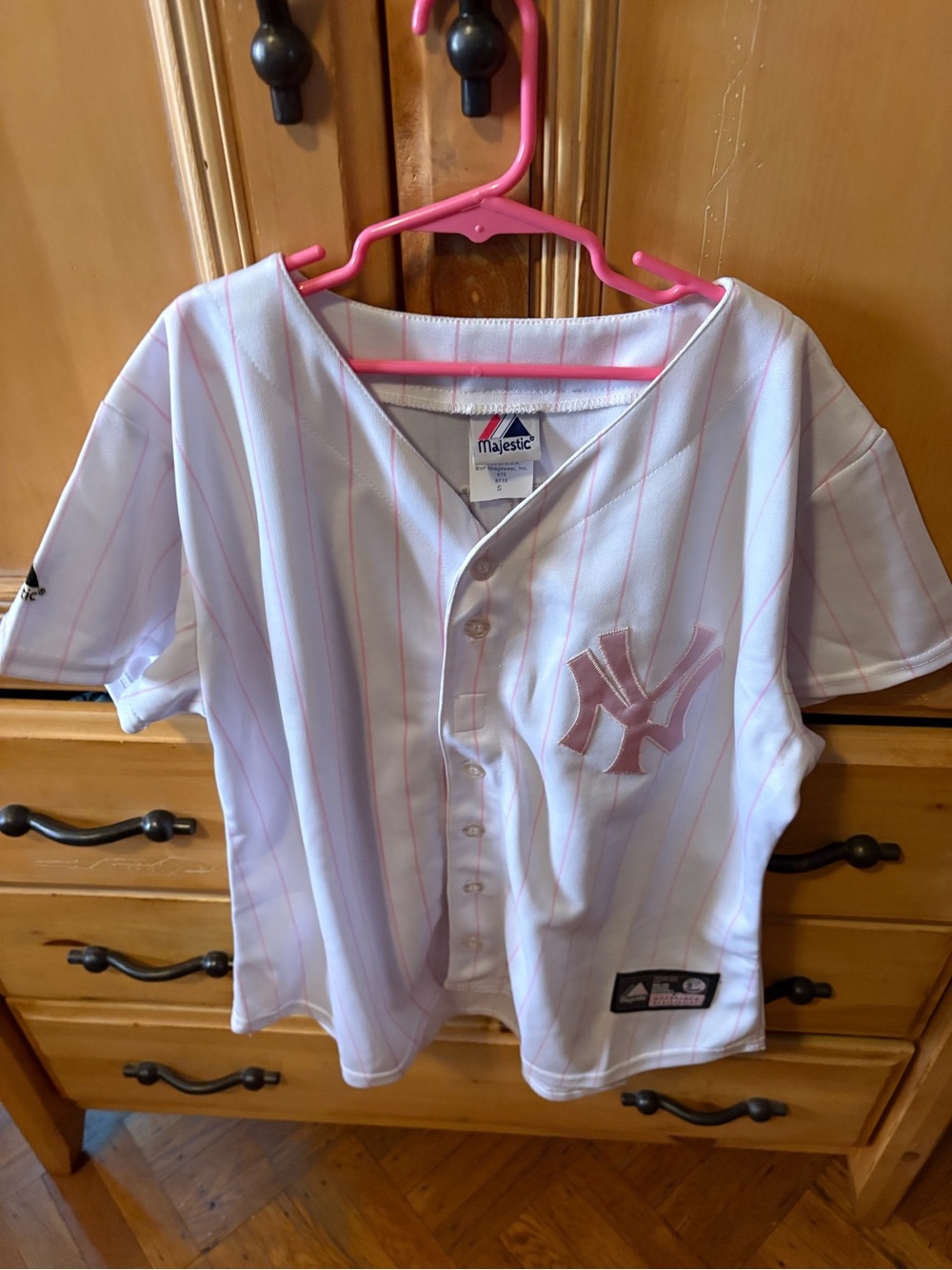 Vintage NY Yankees home jersey inWhite & Pink Kids Baseball Jersey with Jeter #2
